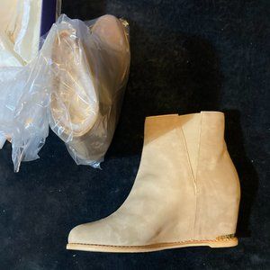 Stuart Weitzman Pipecomo Tan Nubuc Leather Wedge Heeled Boots size 7